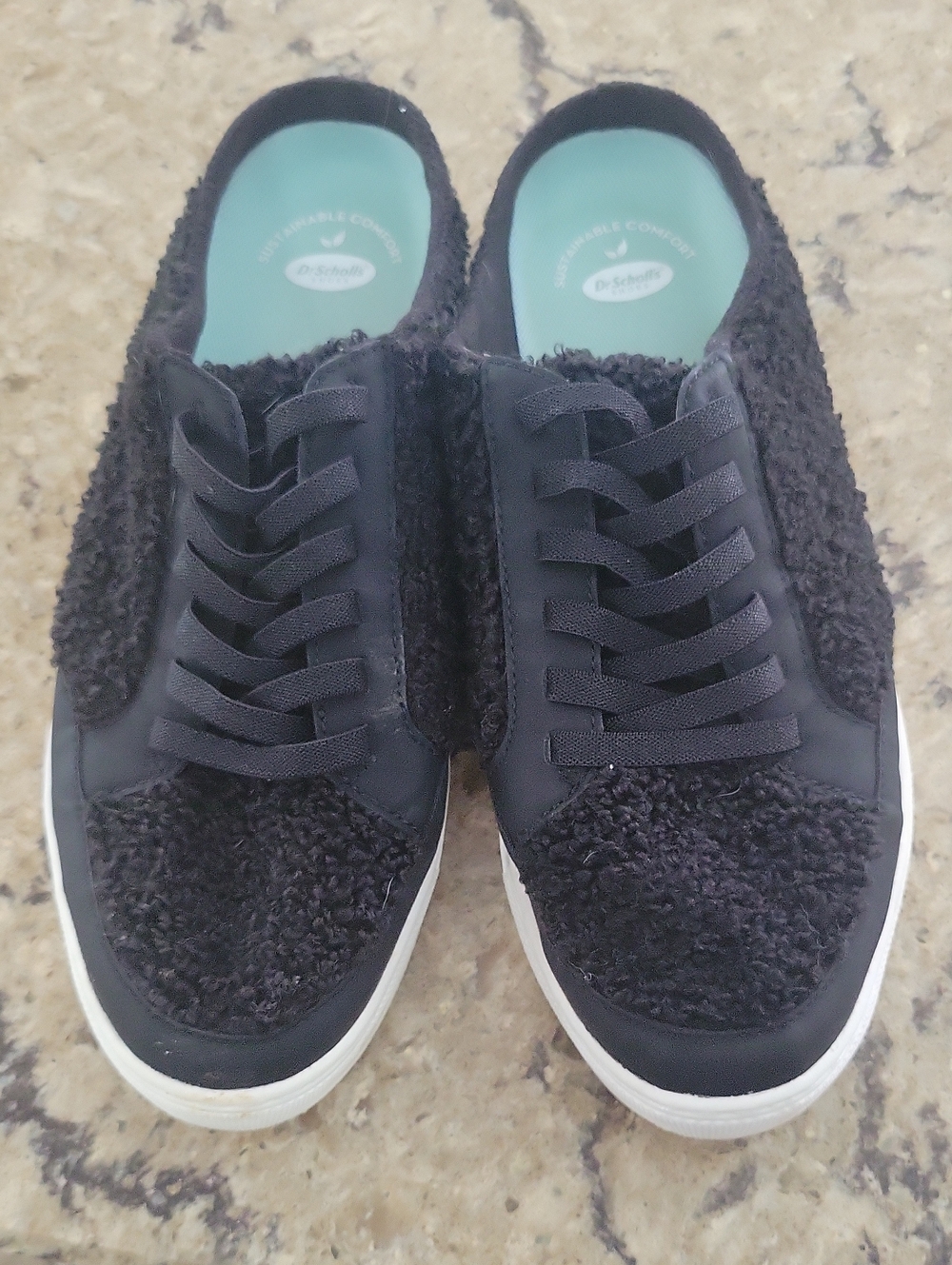 Dr. Scholl's Women's Black Sherpa Lace-Up Mule Sneakers with White Sole Size 11M